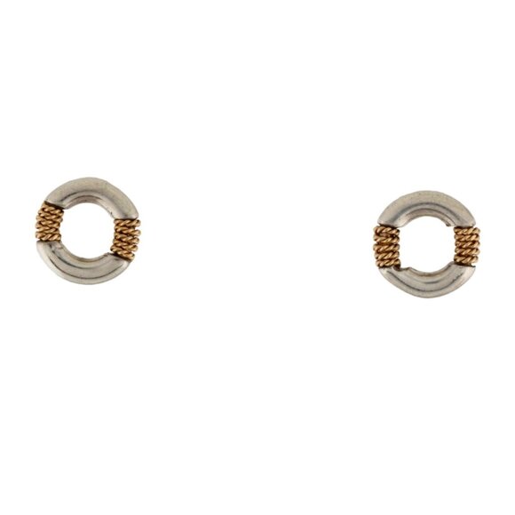 TIFFANY & CO. STERLING SILVER & 14K YELLOW GO TWISTED ROPE CIRCLE STUD EARRINGS